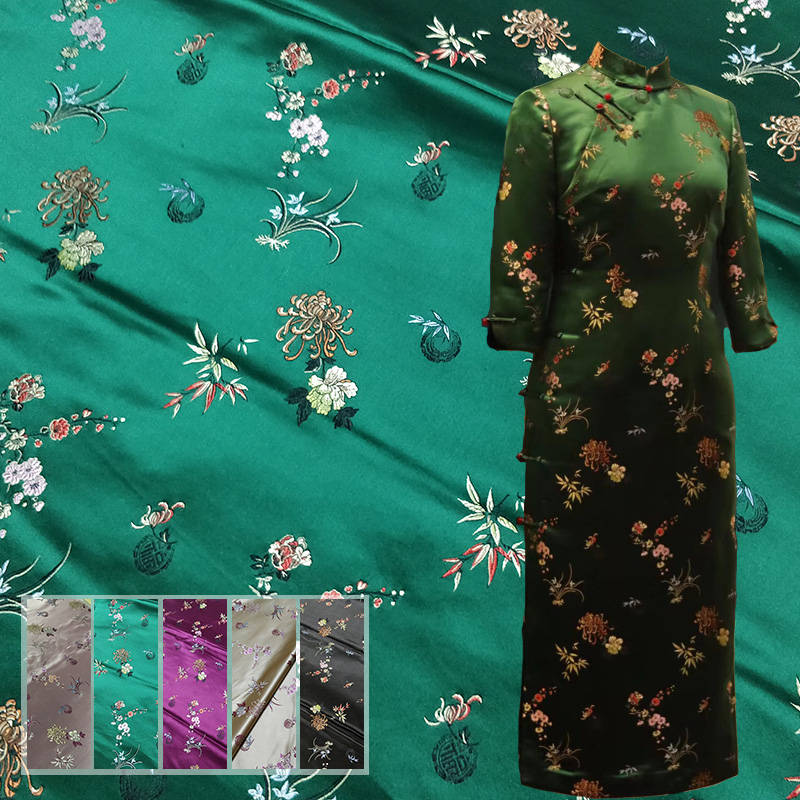 Chinese Silk Brocade Fabric Dobby Cheongsam Tang Suit Costume Wedding Dress Coat Cushion Cover Bag Meilan Bamboo Chrysanthemum