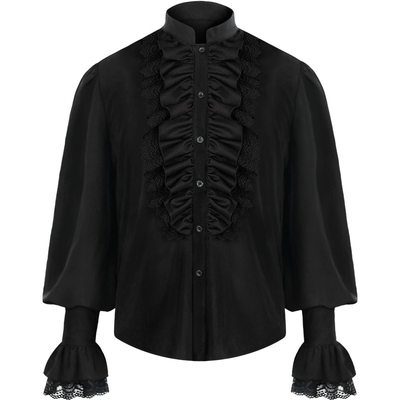 Mænd pirat skjorte vampyr renæssance viktoriansk steampunk gotisk flæsede middelalderlige halloween cosplay kostume tøj chemise toppe