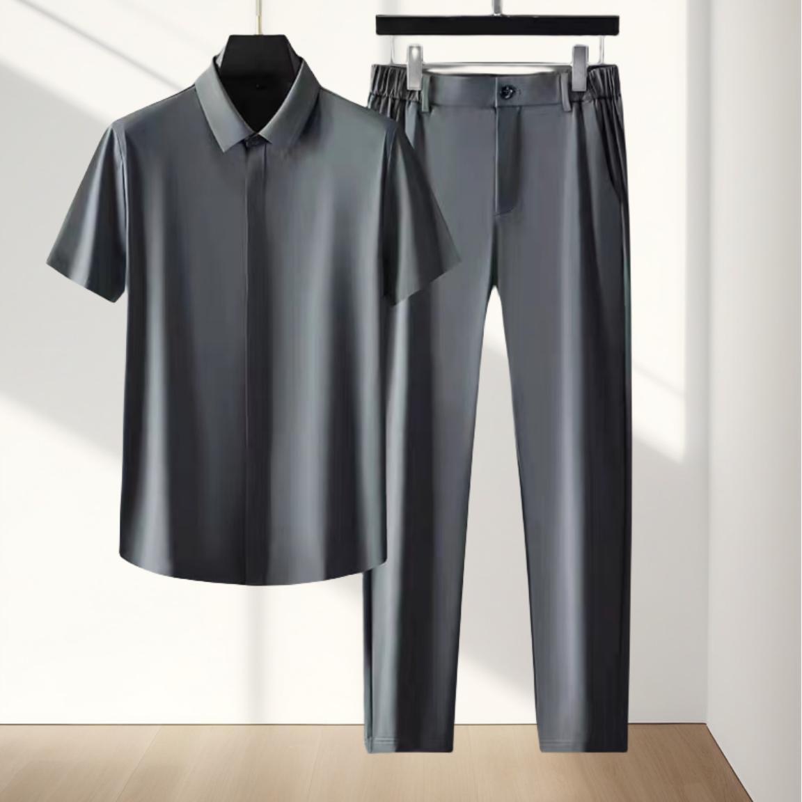 Traje deportivo de seda de hielo para hombre, conjunto informal, relajado, cómodo, transpirable, de , de talla grande, novedad de verano 2024: L / Gris