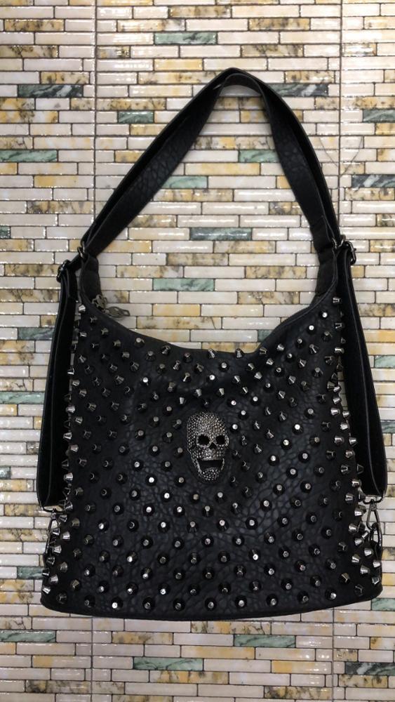 Niet Schädel Handtasche Frauen Pu Leder Große Kapazität Tote Messenger Schulter Tasche Cross Body Punk Hip Hop Schwarz Tote Geldbörse