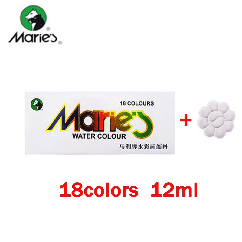 Maries akvarellmaling sett 12/18/24/36 farger 5ml/12ml rør gjennomsiktig finsikker giftfri vannmaling pigmenter til låve: 12ml-1338-18 farger