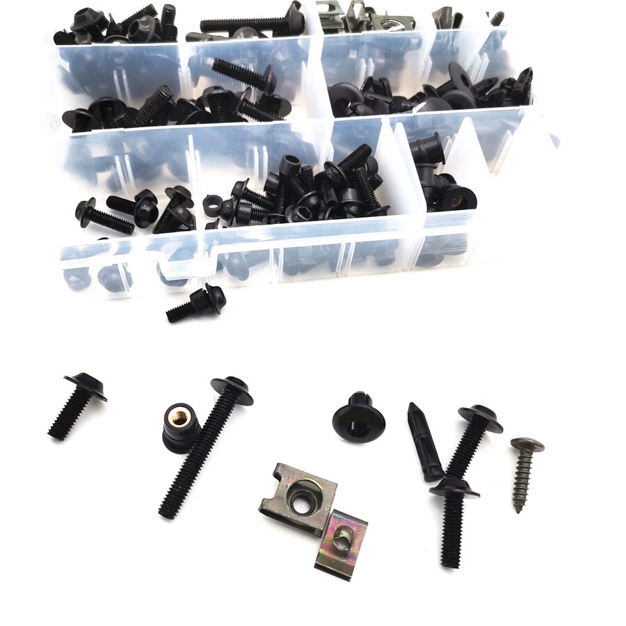 223 teile/schachtel Motorrad Windschild Verkleidung Schrauben Kit Schwarz Aluminium Verschluss Clips Schraube