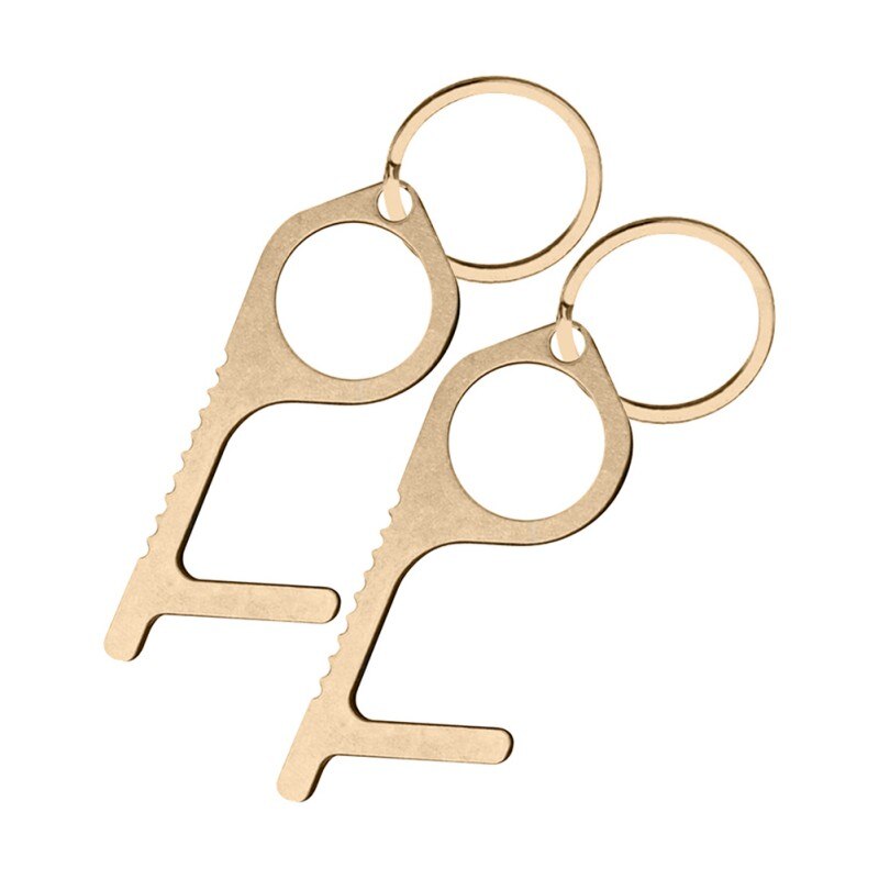 Convenient Portable Alloy Press Elevator Tool Hygiene Hand Brass EDC Door Opener No-Touch Open Door Tool Handle Key Ring 3: J2