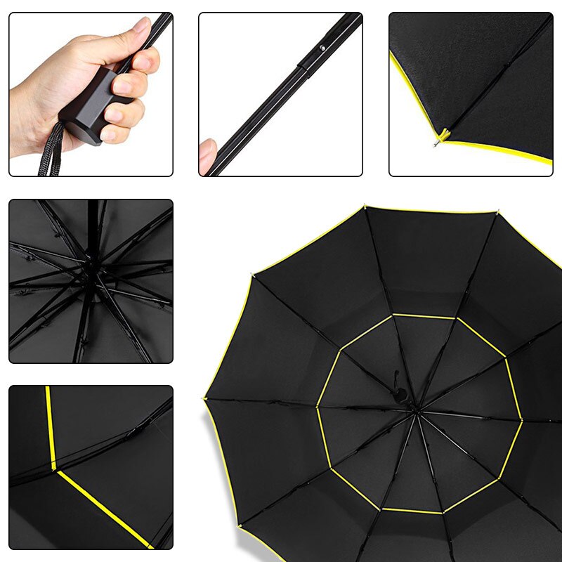 130cm Double Wind Resistant Umbrella Rain Woman Windproof 3Folding Umbrellas Men Outdoor Family Travel Business Large Paraguas