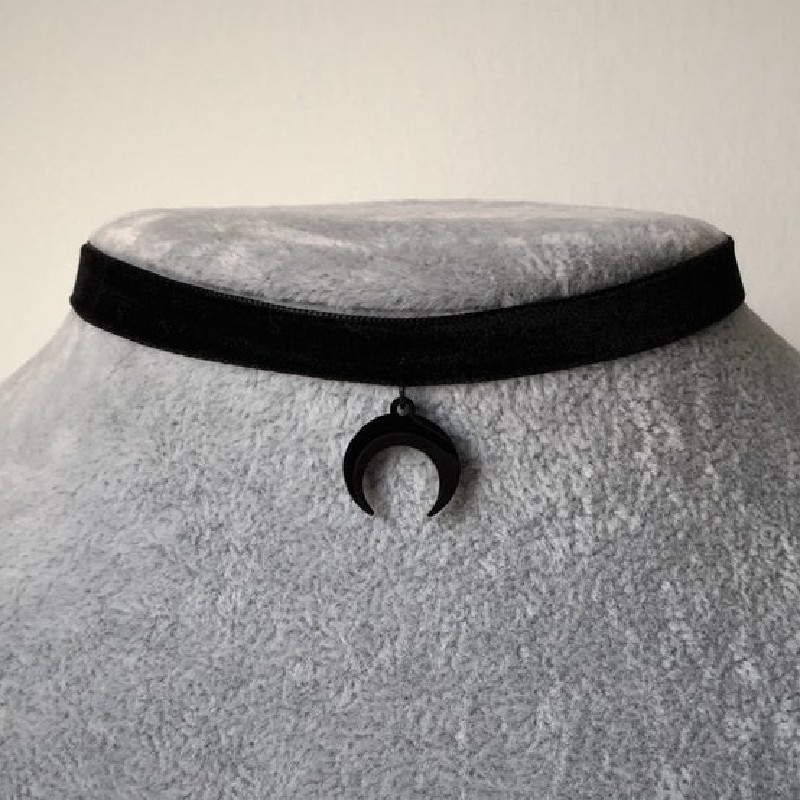 Black Crescent Moon Choker Necklace Gothic Grunge Black Velvet Jewelry Gorgeous Women Pendant Gothic Statement Goth: cobalt violet