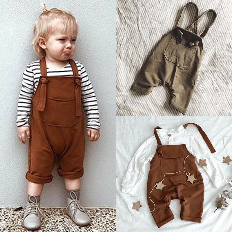 Brand 0-18M Pasgeboren Peuter Baby Meisjes Jongens Casual Overalls Romper Strik Mouwloze Effen Tuinbroek Pocket bib Broek