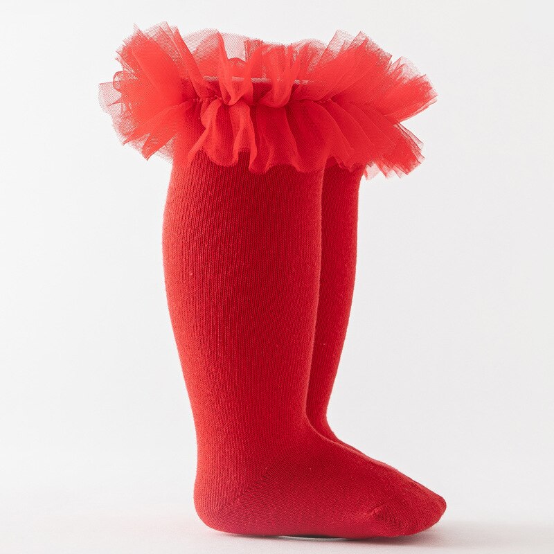 Kinderen Sokken Wit Herfst Peuter Meisjes Kant Sokken Kniehoge Lange Zachte Katoenen Baby Sokken: Rood / 0-2Years(S)