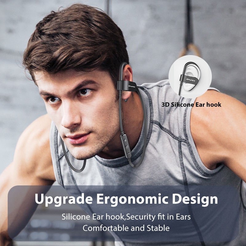 Awei  wt50 sport kabellose ohrhörer mit bluetooth, dual-power-funktion, ohrbügel, wasserdicht ( ipx4) , geräuschunterdrückung und hifi-stereo-sound