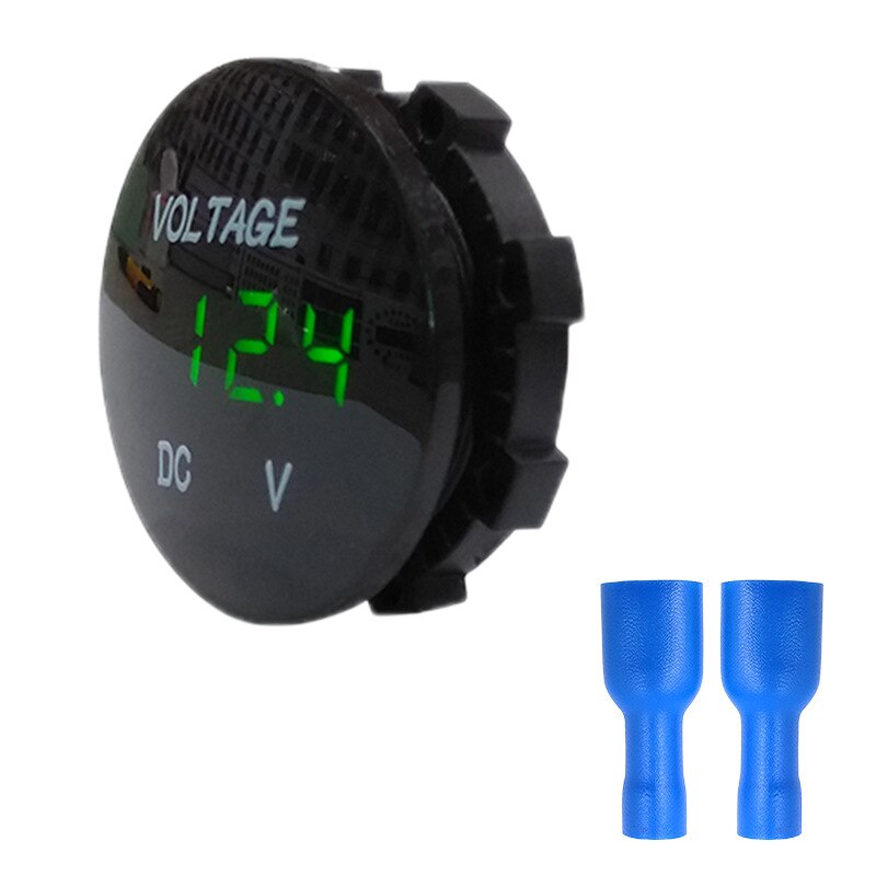 Redondo impermeable Auto barco coche motocicleta DC5V-48V Panel LED Mini Digital voltímetro de voltaje probador Monitor pantalla voltímetro: Verde
