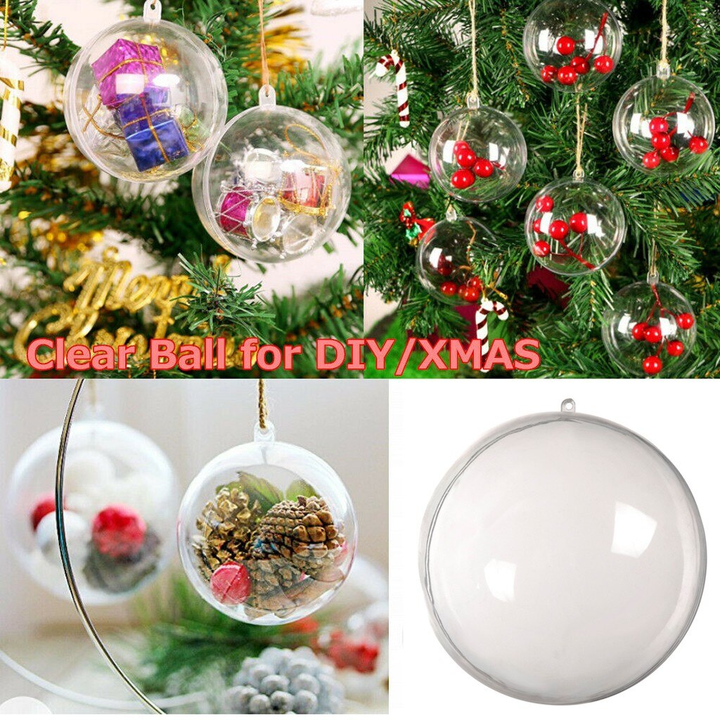 5pcs Clear Plastic Kerstballen Kerstballen Bol Invulbare Xmas Tree Ornament