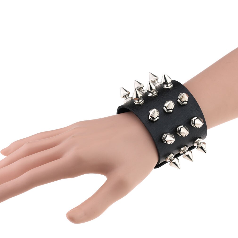 Sangsy único tres filas Cuspidal picos remache Stud cuero ancho Punk Rock gótico Unisex pulsera de hombre joyería