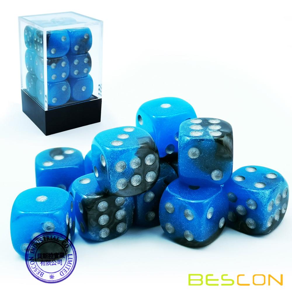 Bescon Twee Tone Glowing Dice D6 16 Mm 12 Stuks Set Blauw Dawn, 16 Mm Zes Zijdige Sterven (12) Blok Van Glowing Dice