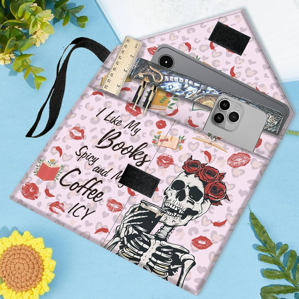 Skull Book Covers Pink Book Sleeve 11.6 X 9.3 Inch Book Protector for Paperbacks Washable Fabric Cloth Book Cover with Handle