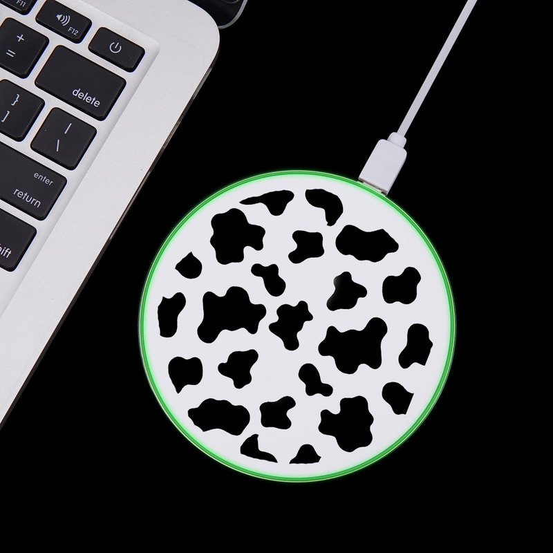 Cow Symbol Pattern Print 10W Fast Wireless Charger for Samsung Galaxy S10 Note 9 USB Qi Charging Pad for IPhone 11 X Airpods2