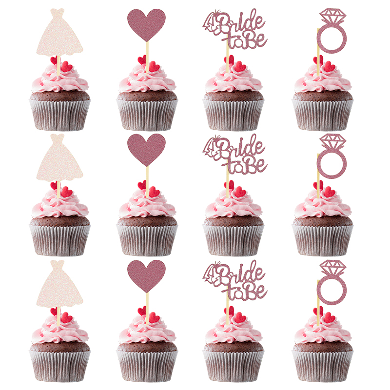 12Pcs Wedding Cupcake Topper Bride To Be Diamond Ring Cake Topper for Wedding Bridal Shower Bachelorette Hen Party Dessert Decor: Default Title