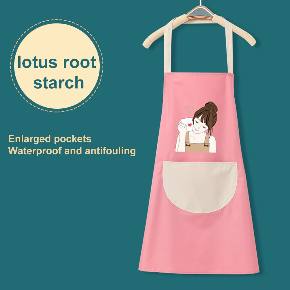 Hand Towel Apron Waterproof Stain Home Kitchen Cooking Waist Korean Cute Bear Hanging Neck Towel Apron Oversleeve: pink2 without towel