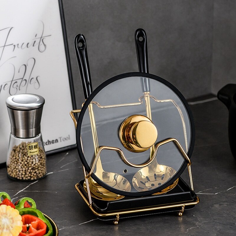 Kitchen Pot Cover Rack Organizer Pot Lid Shelf Cooking Storage Spoon Spatula Ladle Holder Cookbook Stand Home