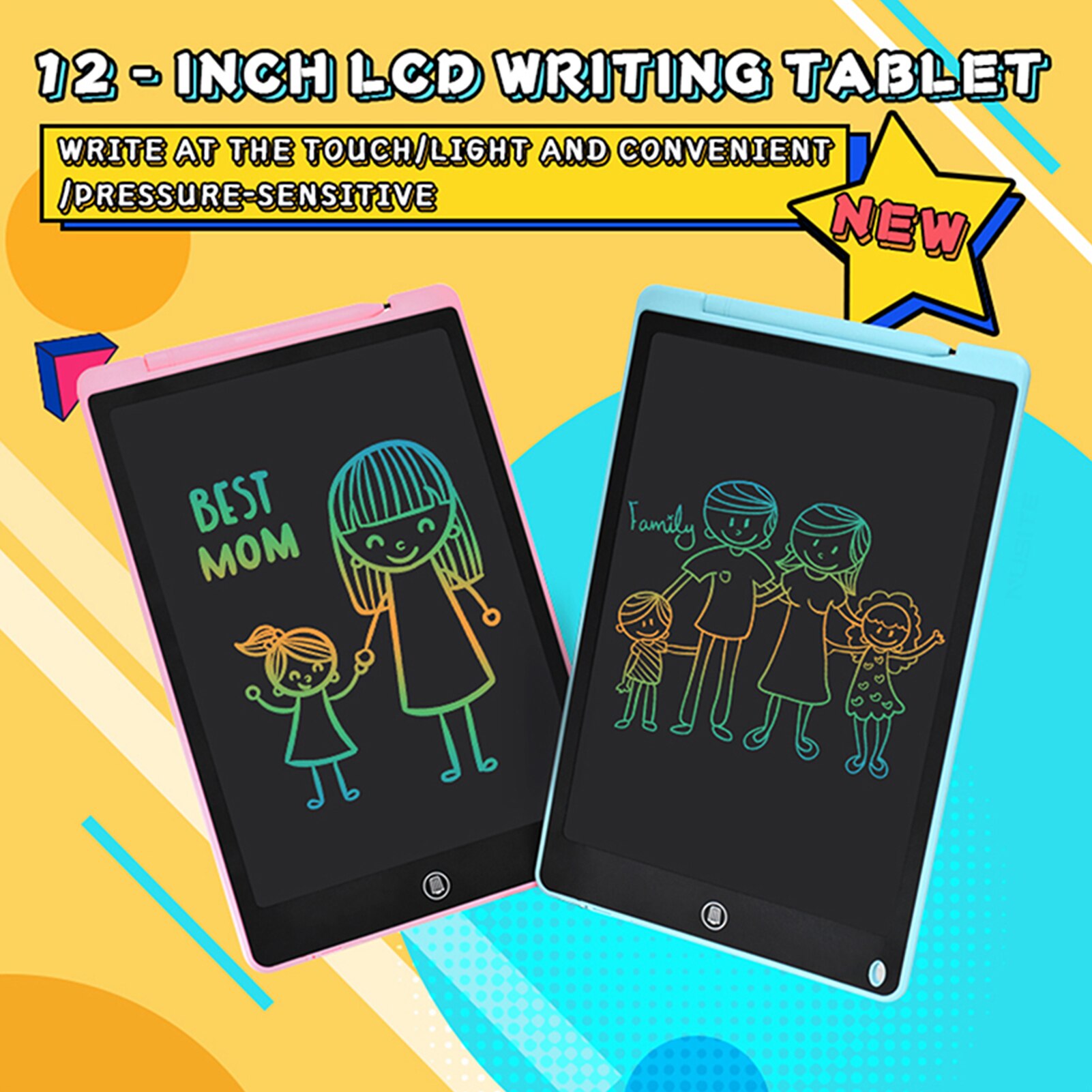 LCD Writing Tablet 12 Inch Color Screen with Stylus Drawing Writing Taking Notes Leaving Messages for Toddlers Adults