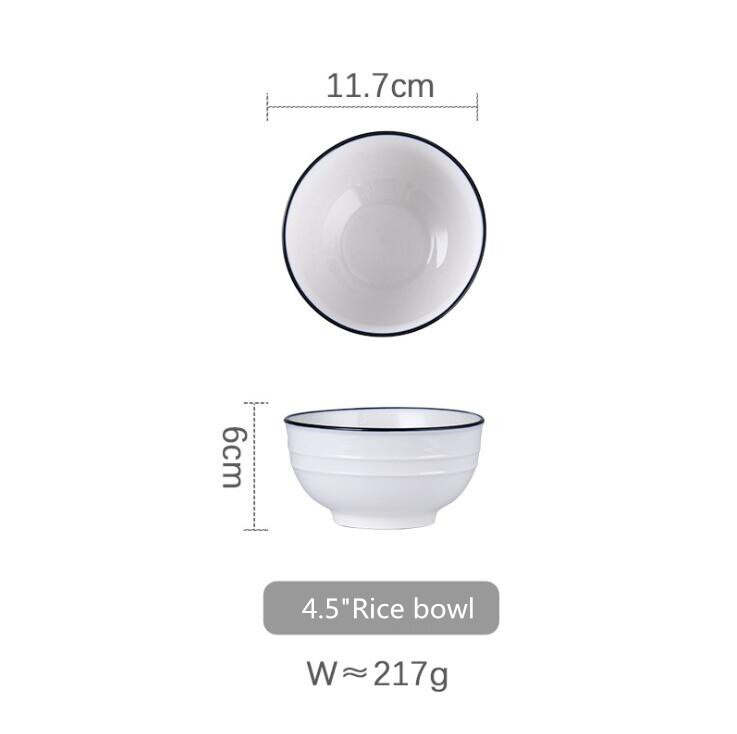 White screw Thread Dinner Plate Ceramic Kitchen Plate Tableware Set Food Dishes Rice Salad Noodles Bowl Soup Bowl 1pc: 4.5inch Rice bowl