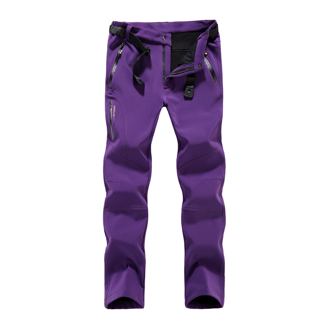 Vinter solft shell byxor dam skidbyxor dam plus size vattentäta snöbyxor tjocka fleece vandringsbyxor snowboardbyxor: Lila / L