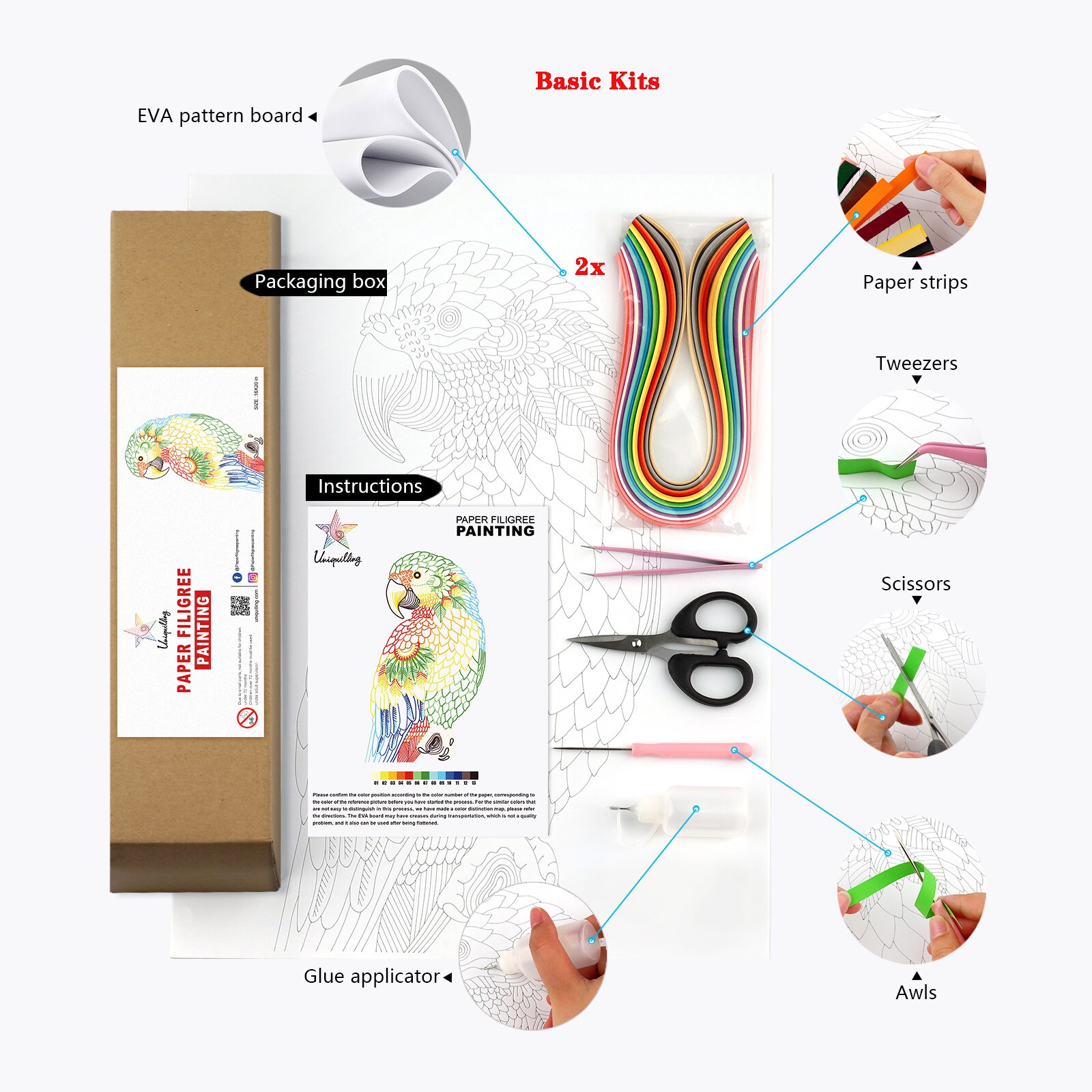 UNIQUILLING 3D Parrot Quilling Paper Filigree Paintings Wall Decor DIY Quilling Paper Crafts DIY Quilling Paper Tools Kits: Basic Kits