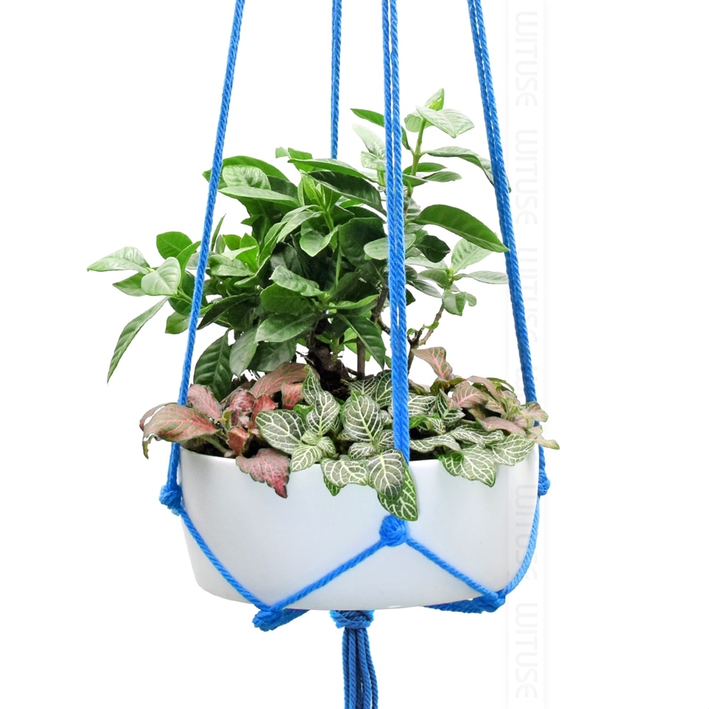 Rural cotton knitted plant hanger hanging planter basket colorful rope 4 legs Plant Hanger 6 Colors
