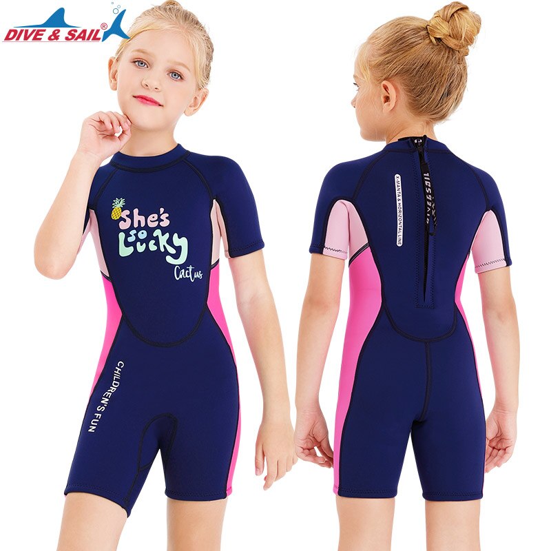 2.5mm Neoprene Short Sleeves Kids Wetsuits Diving Suits for Boys/Girls Children Rash Guards One Piece Surfing Swim Snorkeling: M150651K-B / S