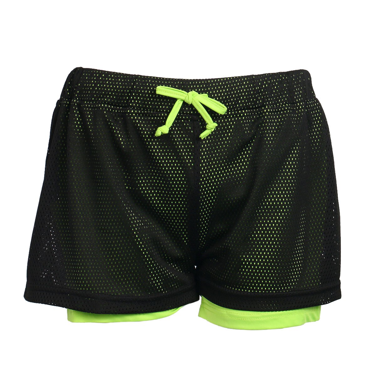 Short de sport en maille 2 en 1 pour femmes, de Gym, de Fitness, d'entraînement, de Jogging, à séchage rapide: green / S