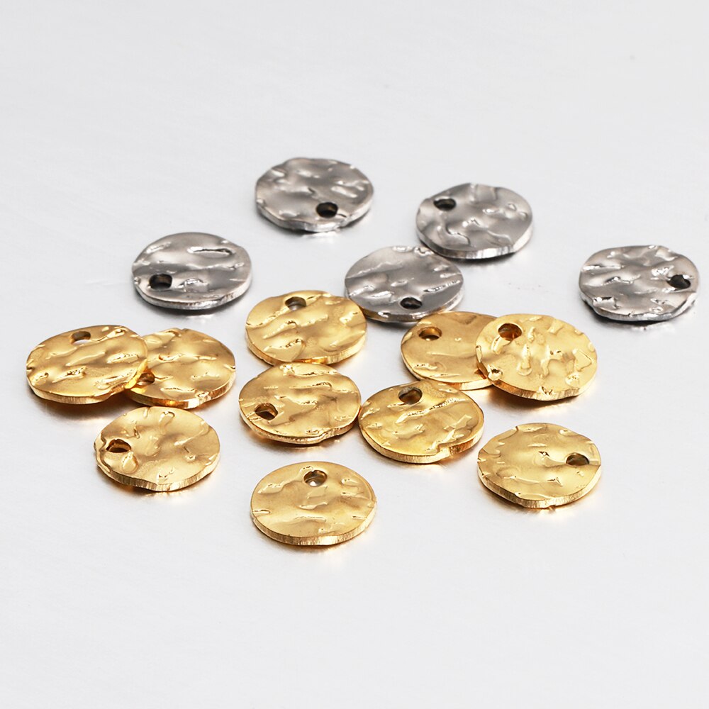 10 sztuk złoty kolor stal nierdzewna 8-12mm okrągłe młotkowane Charms kolczyki wisiorek dla DIY kolczyk komponenty do wyrobu biżuterii dostaw