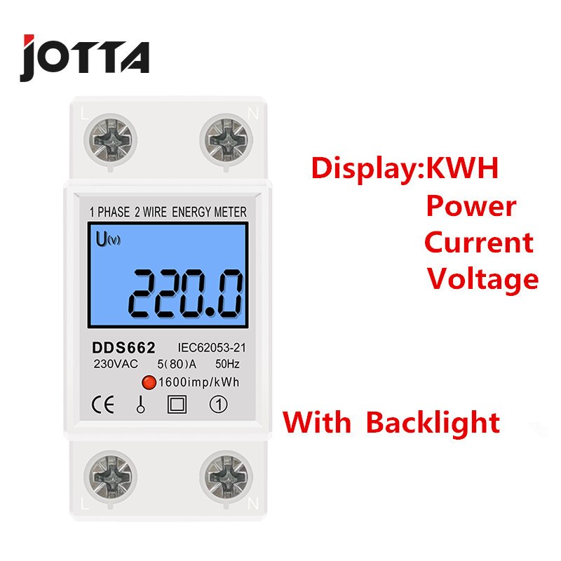 Din Rail LCD Digital Backlight Single Phase Energy Meter Power Consumption Wattmeter Electronic AC 220V 80A: With backlight