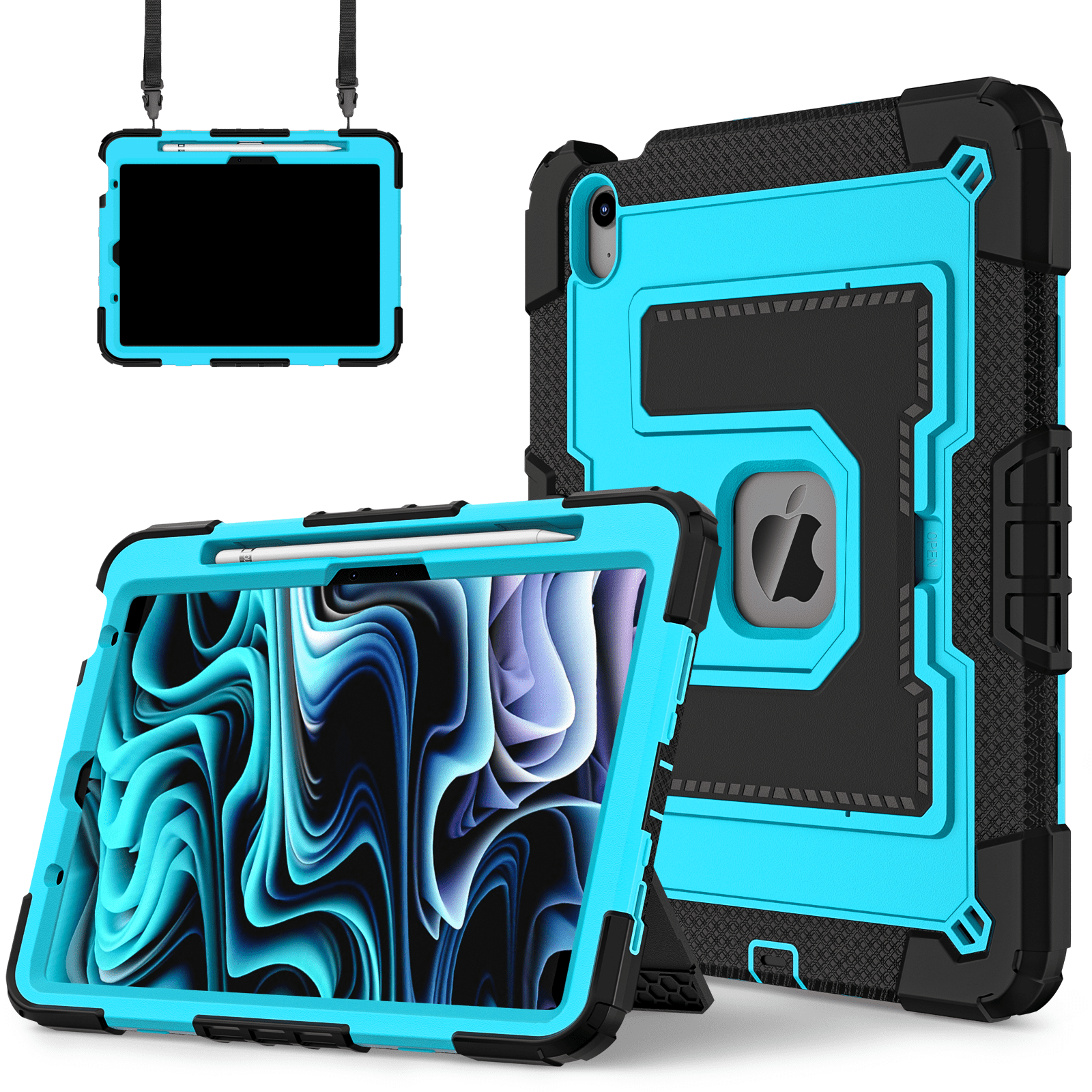 Tabletcover til ipad air 4 5 6th , roterende håndtag, stativ med pennebakke, stødsikkert, robust cover, sikker, giftfri, blød silikone: Ipad air (m3)11- tommer / Grøn