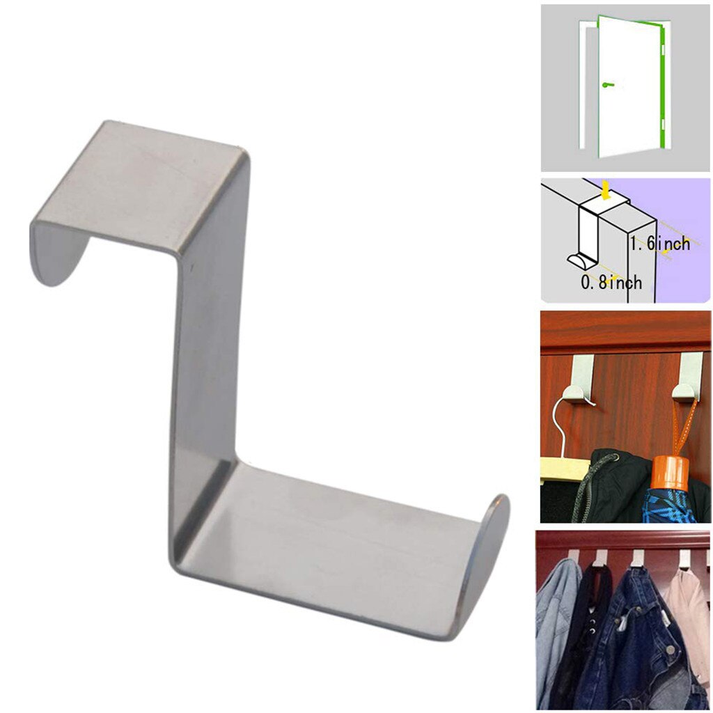 Door Hook Stainless Kitchen Cabinet Clothes Home Storage 1pcs Door Hooks Hanger Multifunction Home Stainless Steel Hoor Hook#40
