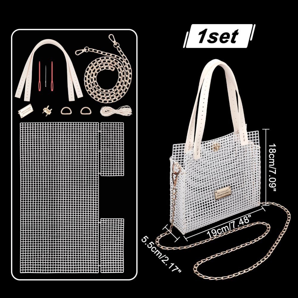 Kit de bolsas de ganchillo para tejer DIY, Kit de fabricación de bolsas tejidas a mano, hojas de lona de plástico de malla para bordado de punto de cruz: Cobre envejecido