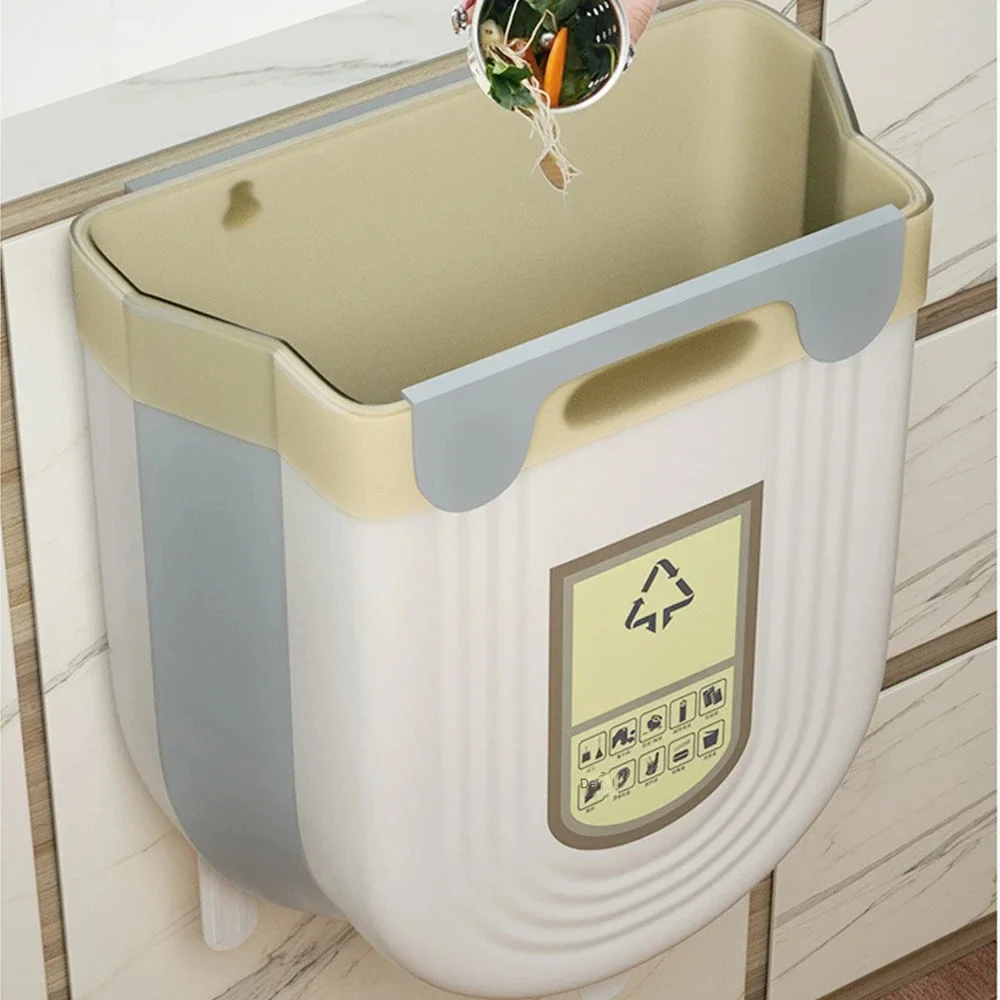 Wall Hanging Trash Can Household Dustbin Large Capacity No Smell Kitchen Bins Hanging Multifunctional Foldable Garbage Basket