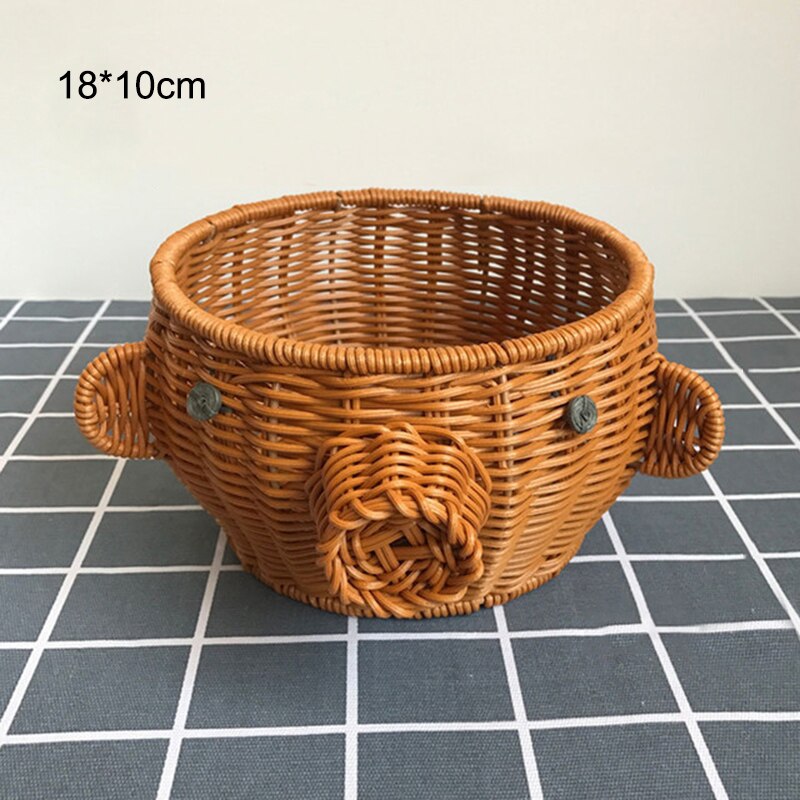Cesta tejida de ratán para frutas, cuencos de forma bonita, bandeja para aperitivos de verduras, novedad, organizador de decoración del hogar con forma de Animal hecho a mano: Piglet