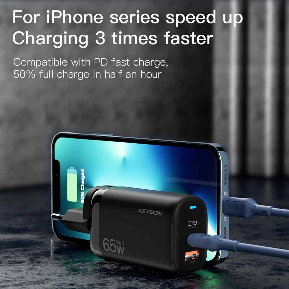 KEYSION – chargeur GaN USB type-c 65W PD Quick Charge 4.0/USB-C pour iPhone 13/12 Pro Max, iPad, Macbook Air