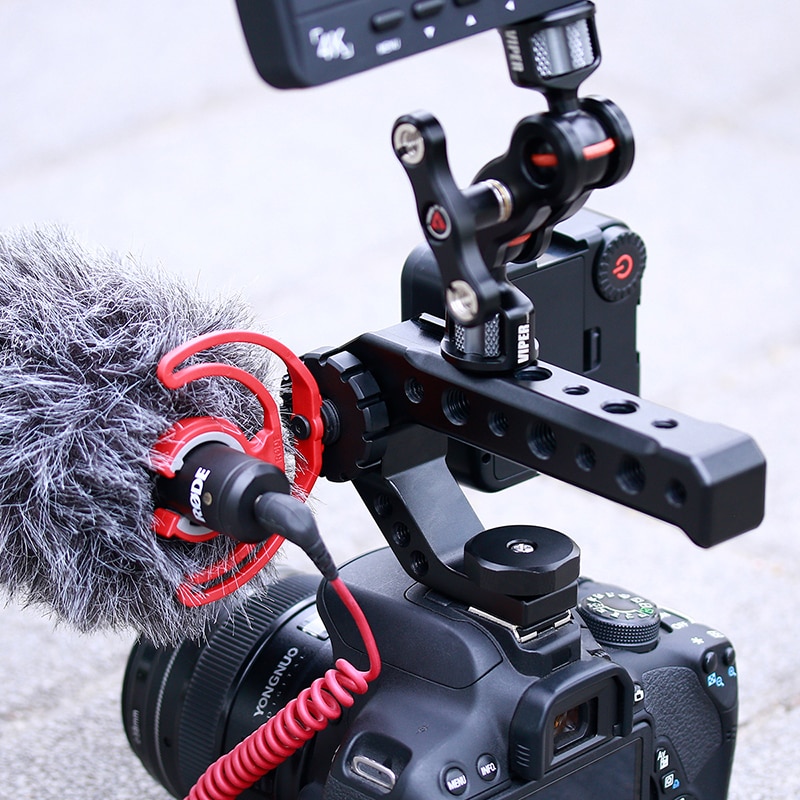 Dslr kamera uttagsstång handgrepp för sony nikon canon pentax handtag fäste w / kallsko för bildskärm mikrofon led fyllning