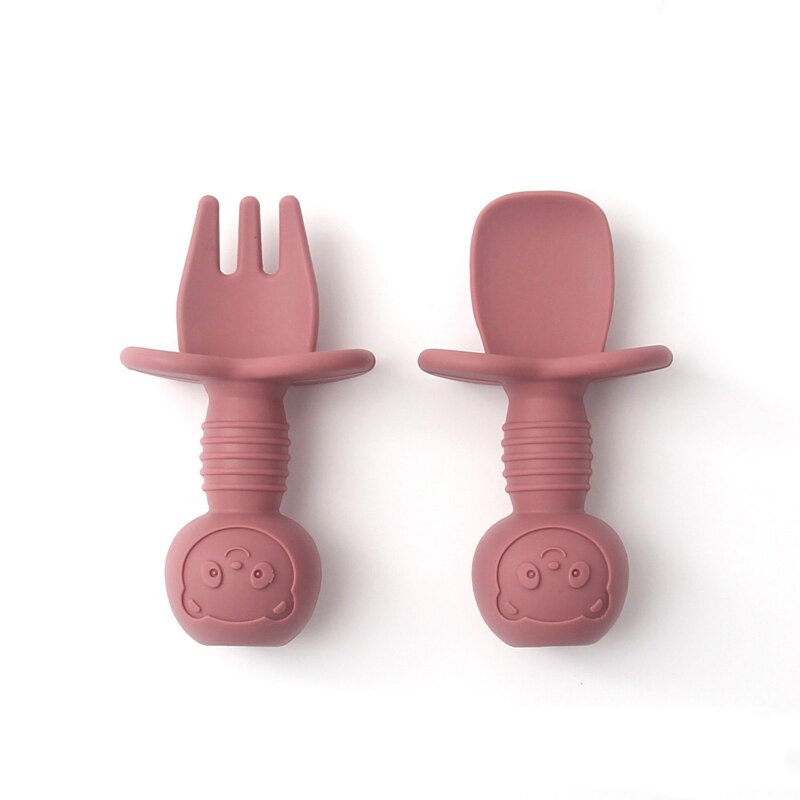 Juego de 2 unids/set de vajilla de silicona para bebé, utensilios de entrenamiento de autoalimentación, de fácil agarre, tenedores de mango corto: S9