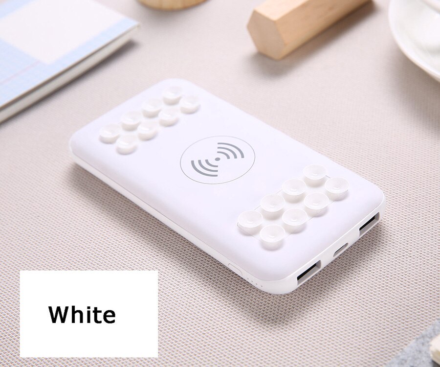 Externe Batterij Bank Ingebouwde Qi Draadloze Draagbare Oplader Powerbank 10000 Mah Power Bank Draadloze Oplader Voor Iphone Samsung: WHITE