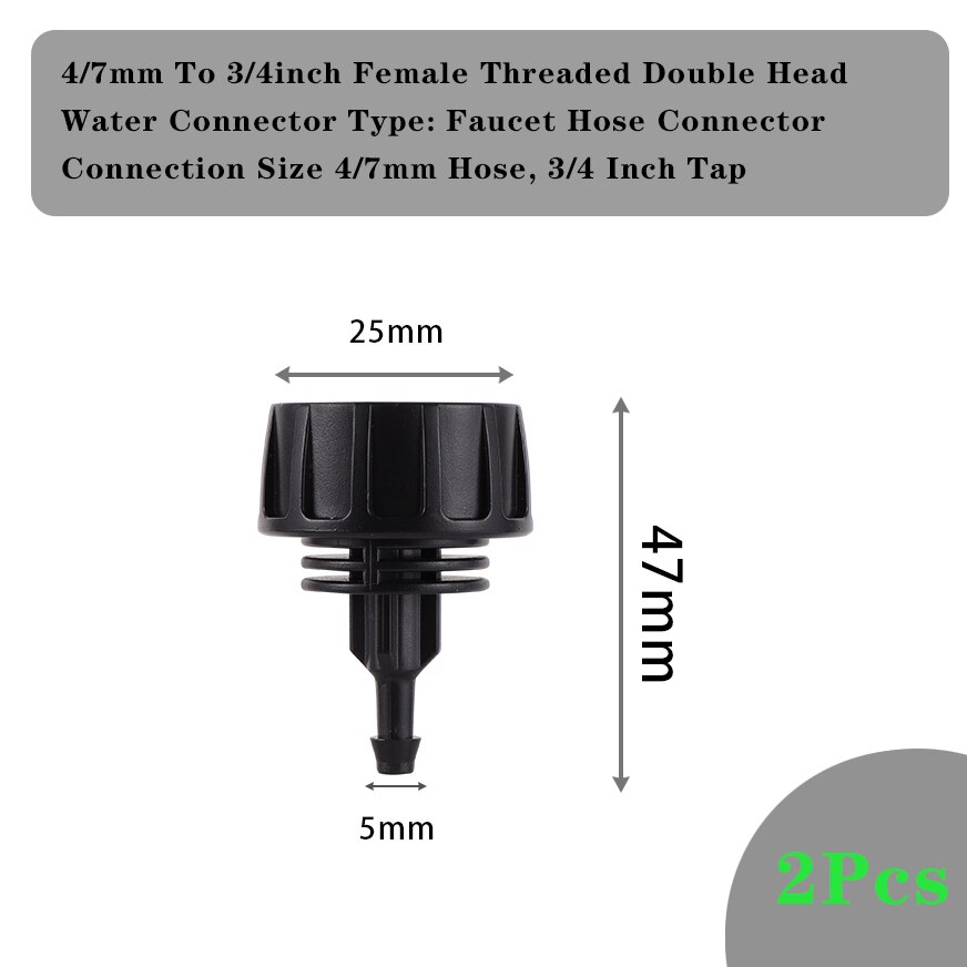 Raccords d'arrosage goutte-à-goutte, raccords de dérivation à simple et double tuyau en té barbelé de 1/4 pouces, connecteur de tuyau de 4/7mm, 2 pièces: H