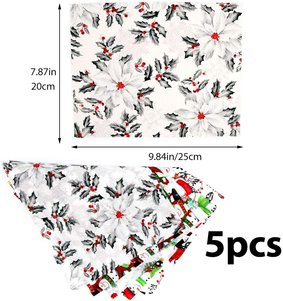 Dailylike 5 Pcs Christmas Cotton Fabric Christmas Fabric Quilting Fabric Precut Fabric Bundles for DIY Craft Christmas Party