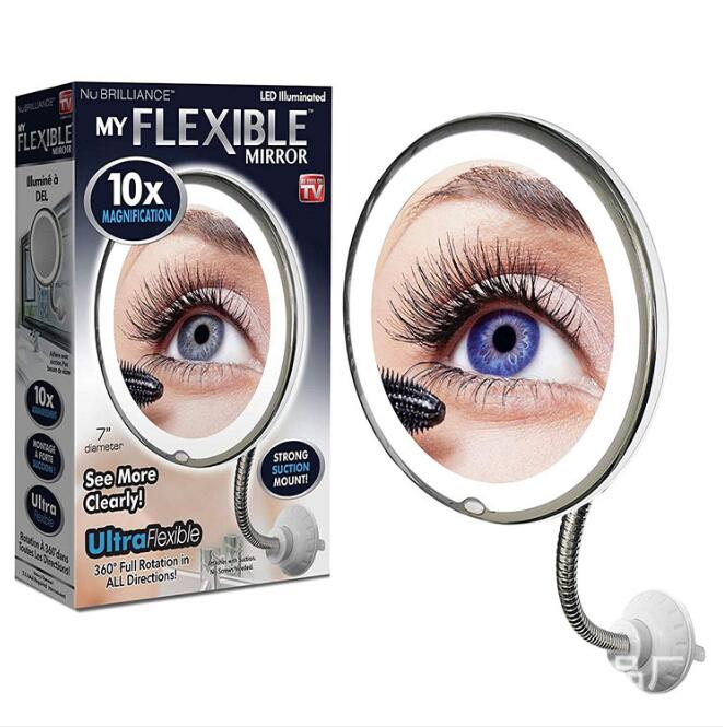 360 graders vikbar spegel roterande makeup flexibel spegel förstorande makeup bad led spegel