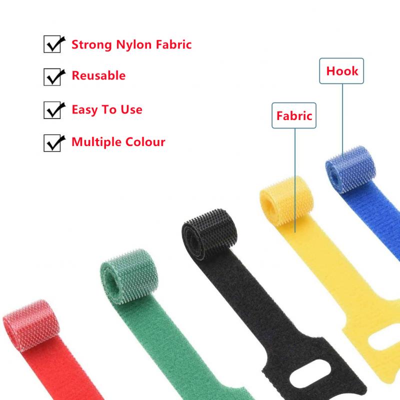 30pcs Reusable Cable Ties Cord Nylon Strap Hook Loop Tidy Organiser Tool Tidy Hook T-type Velcro Cable Tie 1.2x20cm Multi-color