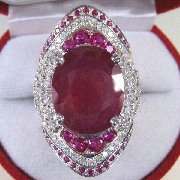 Brilliant Pave Big Red Ring Silver Color CZ Stone Ring Vintage Party Wedding Rings For Women