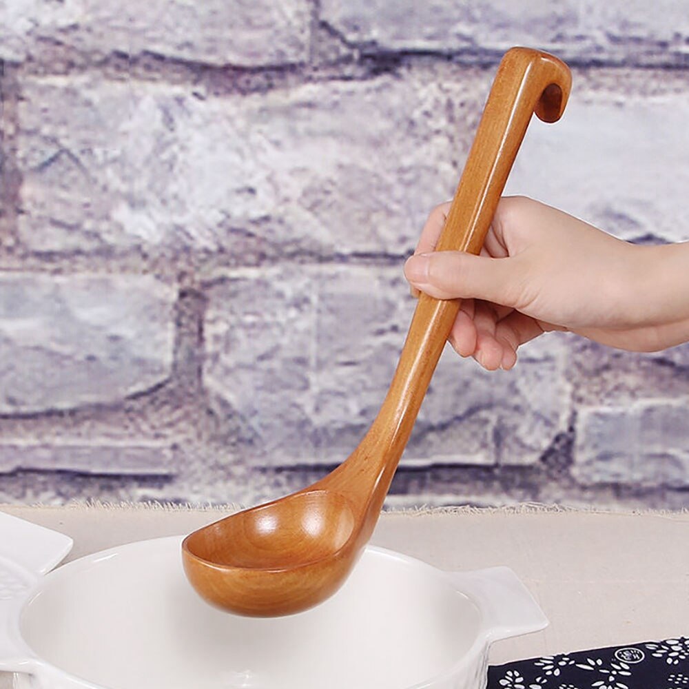 Lange Steel Houten Soep Lepels Bamboe Pot Lepel Keuken Kookgerei Gereedschap Catering Dessert Rijst Lepel Keuken Gadget