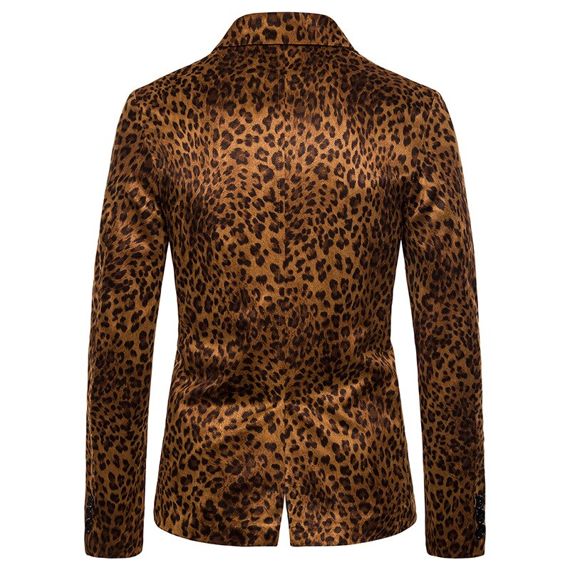 Men's Red Leopard Print Suit Blazer Jacket One Button Notched Lapel Dress Blazer Men Wedding Party Stage Singer Show Costumes
