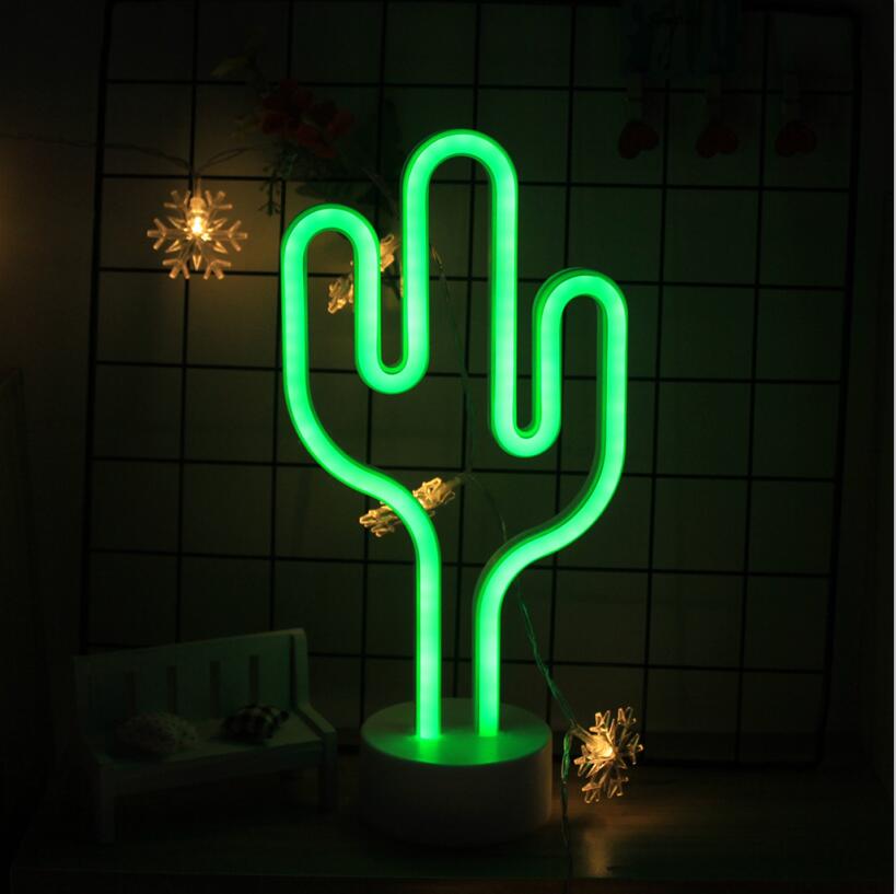Neon Christmas Tree LED Xmas Home Decor Neon Sign Lamp Rainbow Flamingo Table Bedside Light USB / Battery Power: Cactus