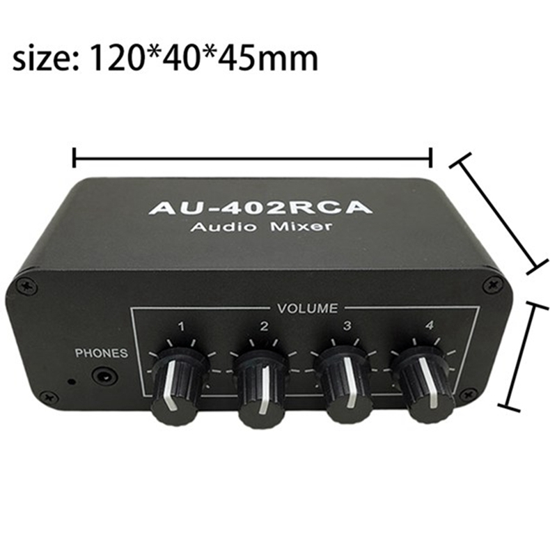 Mélangeur RCA multi-sources, 4 entrées et 2 sorties, réverbérateur Audio stéréo, commutateur Audio, pilote, contrôle du Volume des écouteurs