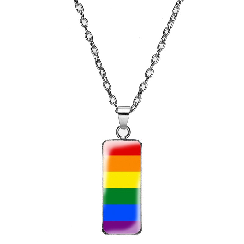 Lgbt Gay Pride Flags Necklace they Theirs Pronouns Rainbow Pride Flag Necklaces Pendant Art Print Rectangular Jewelry лгбт: Style 2