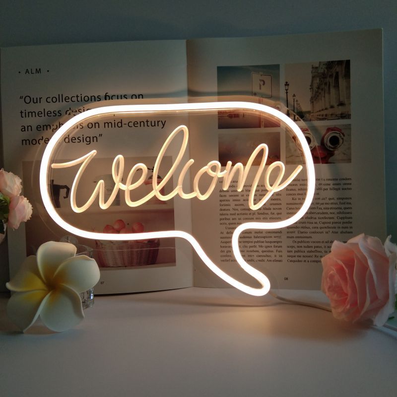 LED Neon Light Sign Letters Dream Welcome Neon Sign Panel Christmas Party Wedding Decorations Home Wall Decor Neon Lamp